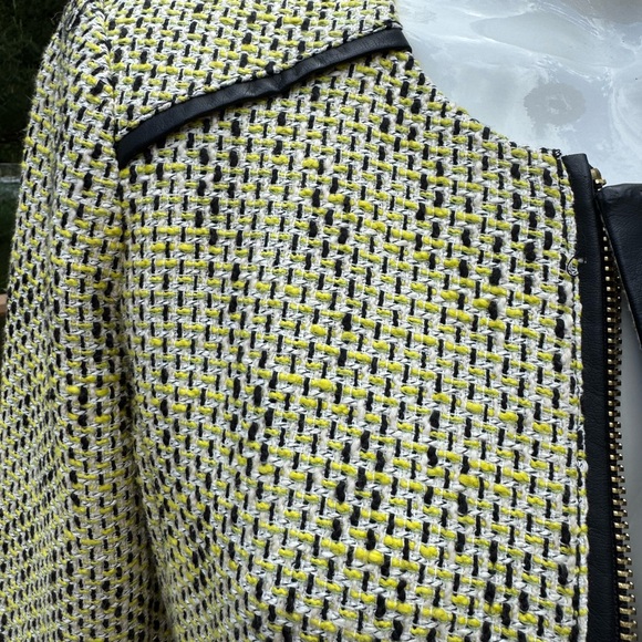 Juicy Couture Yellow/Green Tweed Jacket front zip faux leather trim size small - Picture 12 of 13